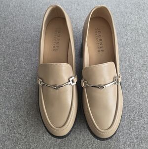 Journee Collection Beige Loafers with Silver Accent